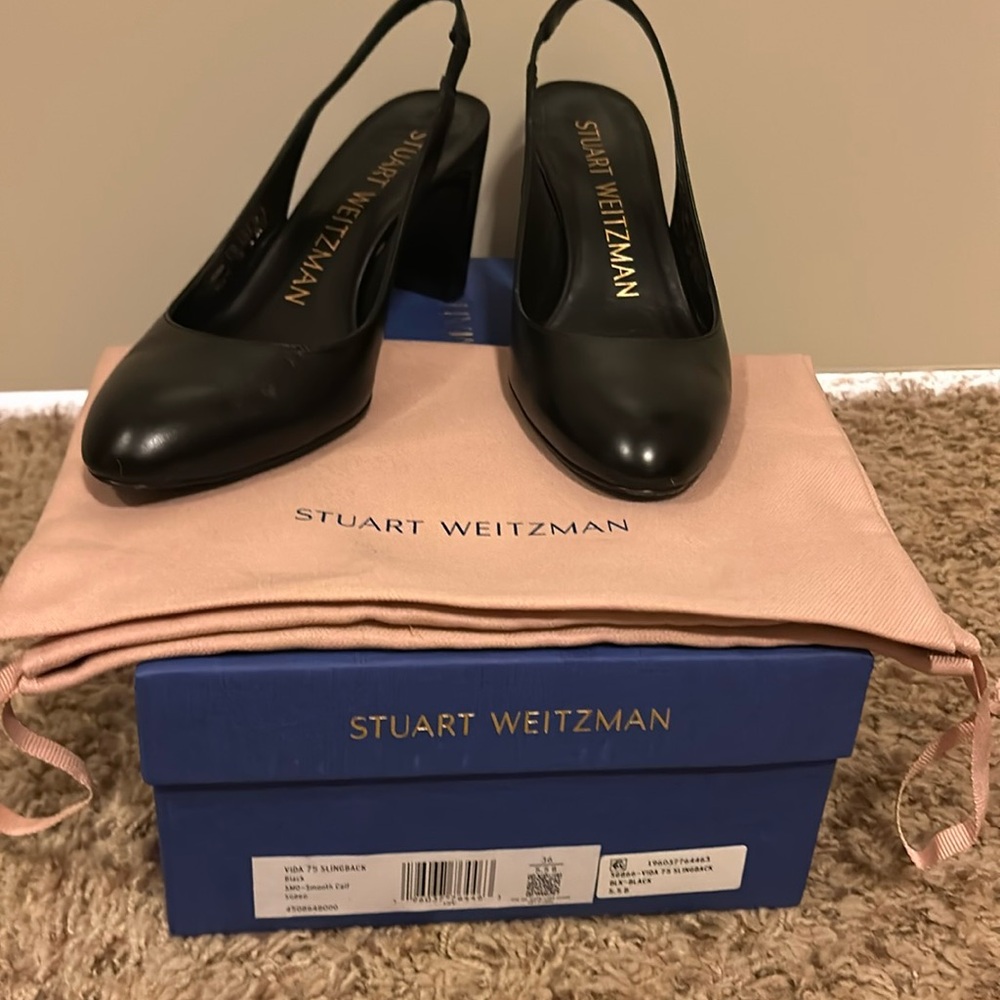 Stuart Weitzman Vida 75MM Black Slingback 5.5
